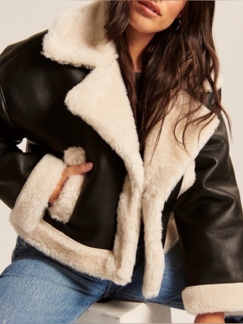 Abercrombie & Fitch Vegan Leather Shearling Aviator Jacket M